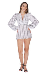 Ivory Polka Puff-Sleeve Mini Dress