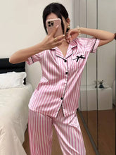 Pink Stripe Satin Half Sleeve Set