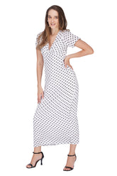 Ivory Polka Wrap Midi Dress