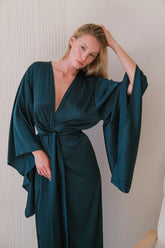 Ocean Blue Satin Kimono Robe