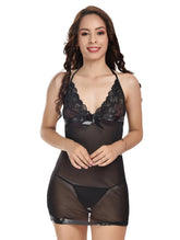 Midnight Seduction Satin Trim Babydoll Lingerie – Black