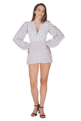Ivory Polka Puff-Sleeve Mini Dress