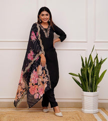 Noir Charm A-Line Kurta Set