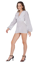 Ivory Polka Puff-Sleeve Mini Dress