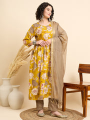 Mustard Blossom – Floral Kurta Set