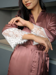 Mocha Luxe Lace Satin Robe