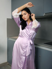 Royal Amethyst Lace Satin Robe