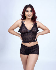 Midnight Muse – Floral Lace Lounge Set