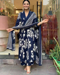 Navy Bloom Anarkali Set