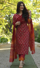 Gulnaar Elegance – Red Handblock Suit Set