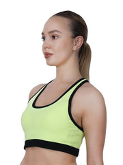 Step-Up Green Padded Sports  Bra With  Removable  Cups