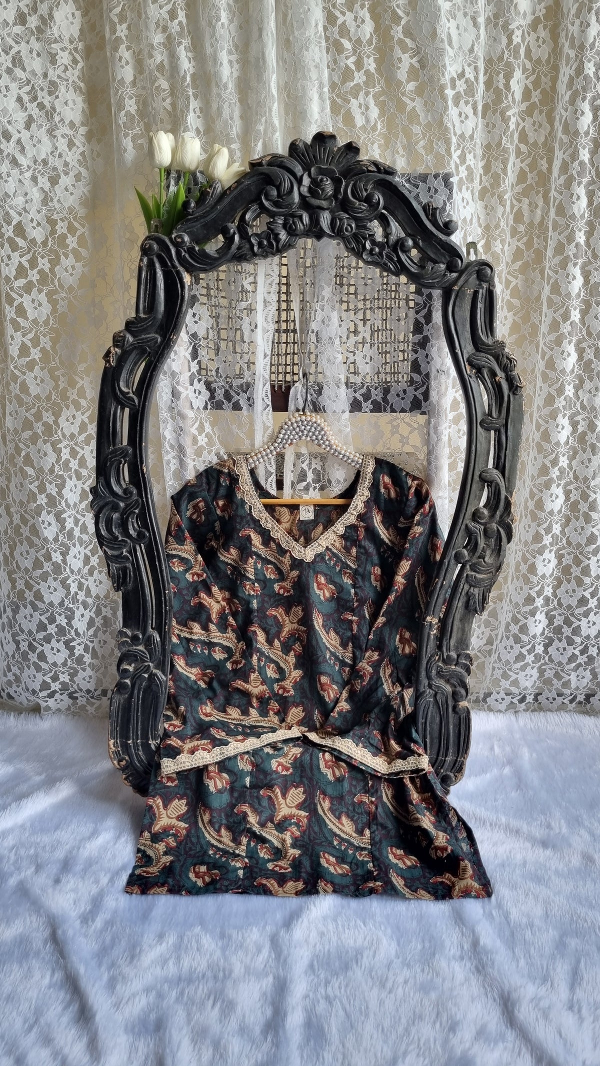 Gulbaan Short Kurti – Teal & Maroon Block Print