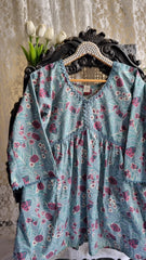 Phoolkari Breeze – Aqua Bloom Short Kurti