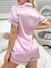 Pink Stripe Satin Half Sleeve Shorts Set