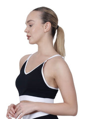 V-Neck Black Padded Sports Bra With Removable Cups