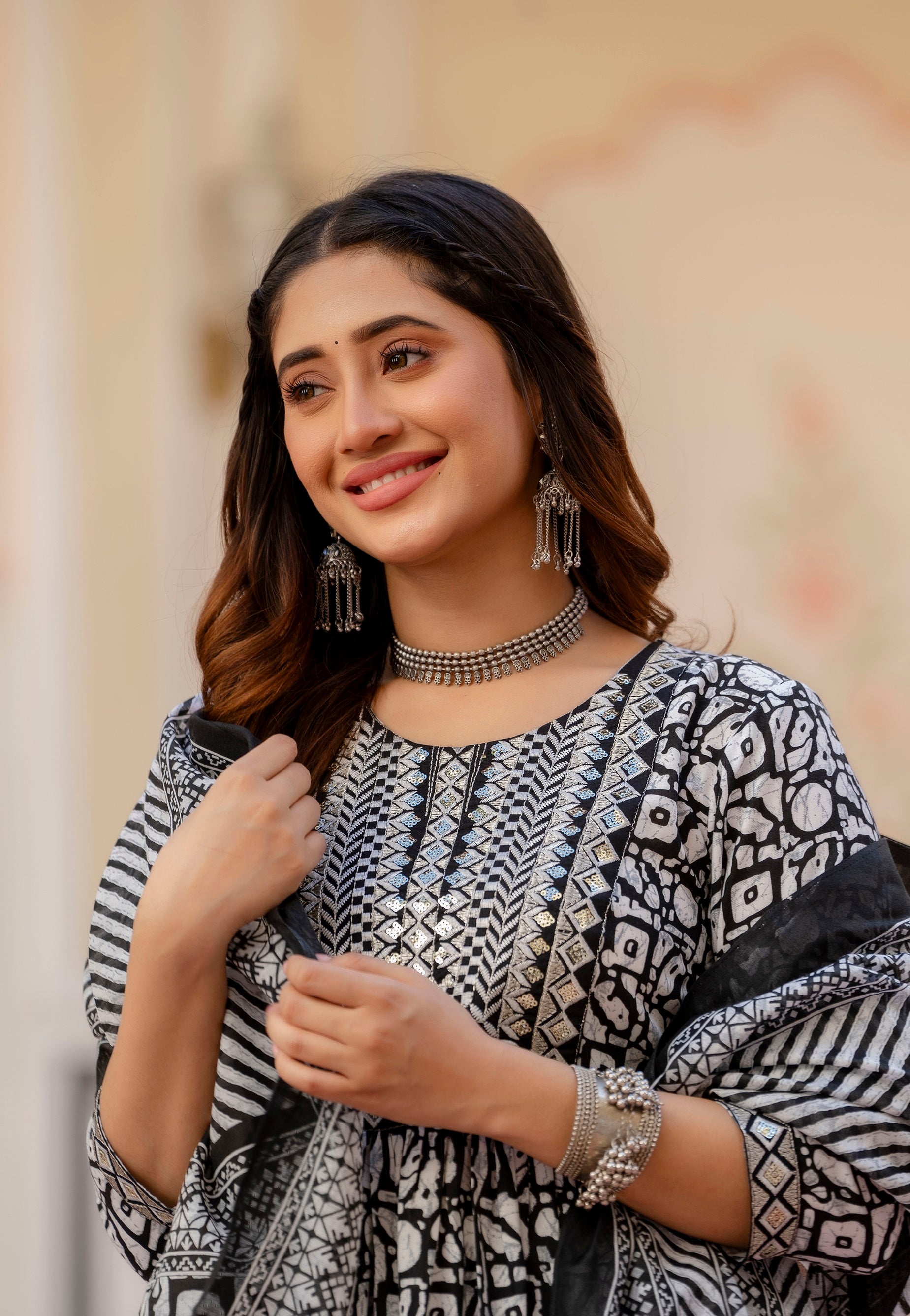 Kasturi Black Printed Kurta Set