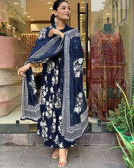 Navy Bloom Anarkali Set