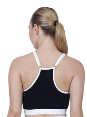 V-Neck Black Padded Sports Bra With Removable Cups