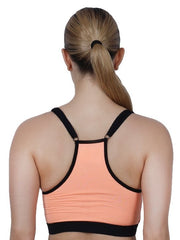 V-Neck Neon Peach Padded Sports Bra With Removable Cups