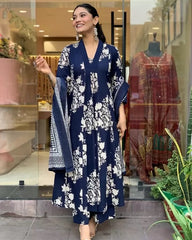 Navy Bloom Anarkali Set