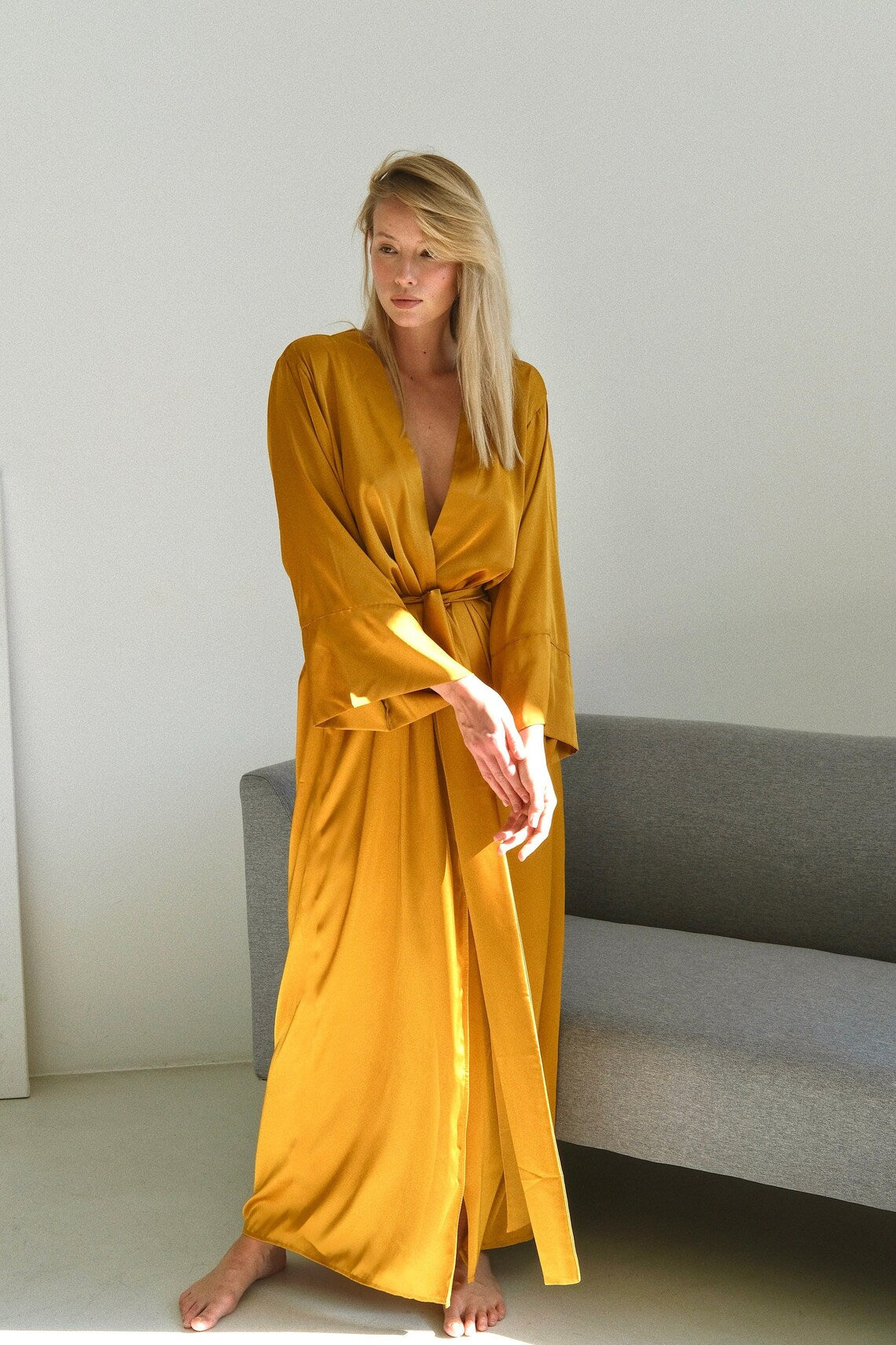 Mustard Satin Robe