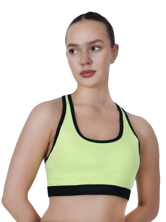 Step-Up Green Padded Sports  Bra With  Removable  Cups