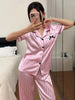 Pink Stripe Satin Half Sleeve Set