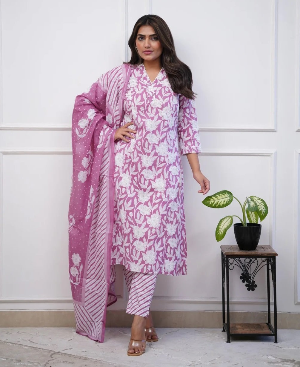 Blush Blossom Floral Kurta Set