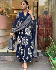 Navy Bloom Anarkali Set