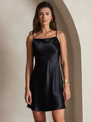 Midnight Black Satin Dress