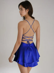 Luxe Lounge Satin Ruffle Dress – Royal Blue