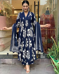 Navy Bloom Anarkali Set