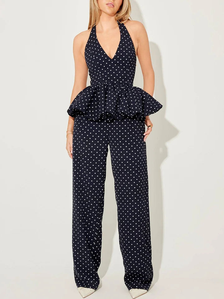 Noir Polka Peplum Jumpsuit