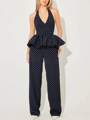 Noir Polka Peplum Jumpsuit