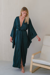 Ocean Blue Satin Kimono Robe