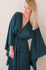 Ocean Blue Satin Kimono Robe