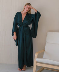 Ocean Blue Satin Kimono Robe