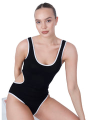 Edge Cut-Out Black Contrast Trim Bodysuit