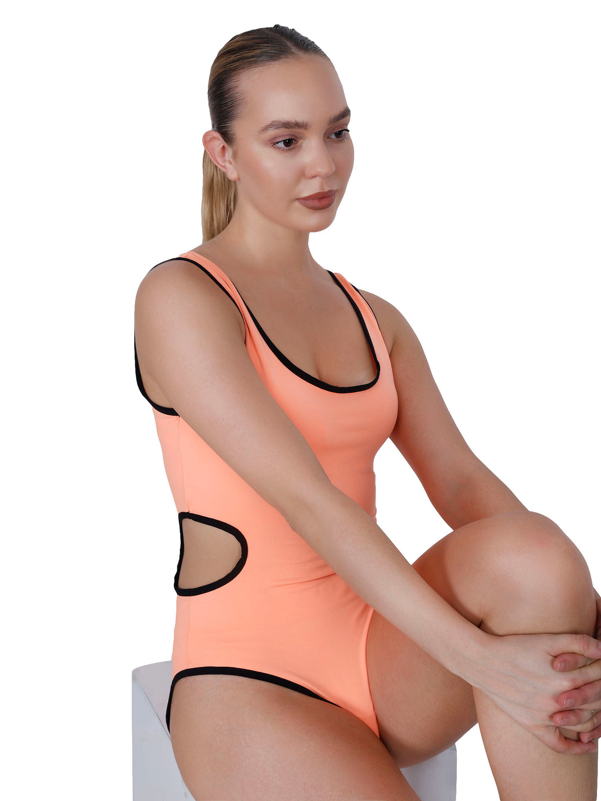 Edge Cut-Out Peach Contrast Trim Bodysuit