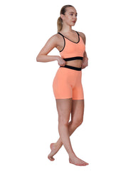 V-Neck Peach Padded Sports Bra Set With Removable Cups