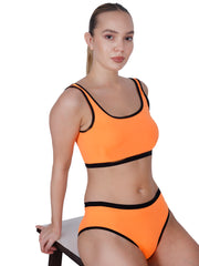 Power Up Neon Orange Padded Sports Bra With Removable Cups