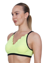 The Mesh Neon Green V-neck Bra