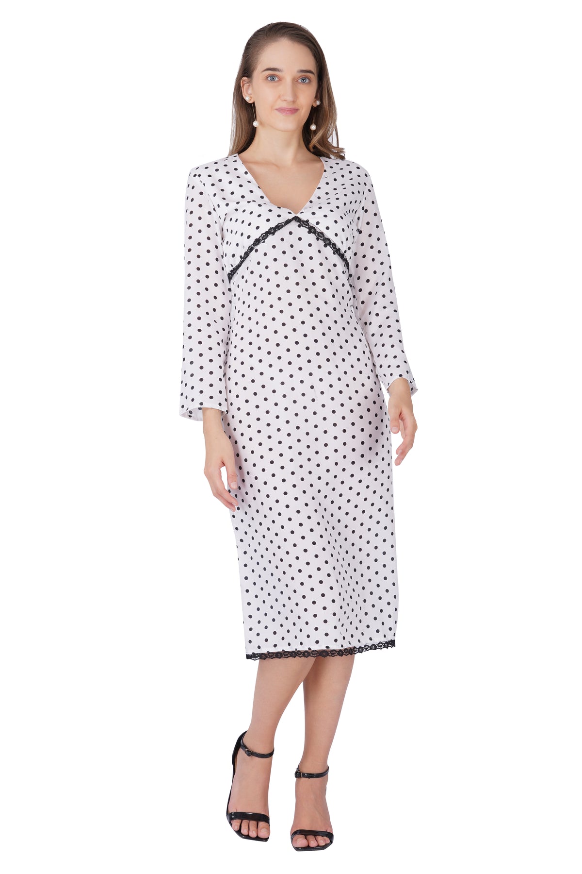 Ivory big Polka Lace Midi Dress