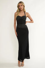 Midnight Polka Halter Maxi Dress