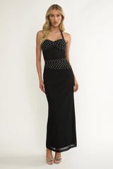 Midnight Polka Halter Maxi Dress