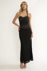 Midnight Polka Halter Maxi Dress