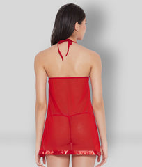 Scarlet Allure Satin Trim Babydoll Lingerie – Red
