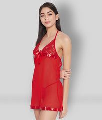 Scarlet Allure Satin Trim Babydoll Lingerie – Red