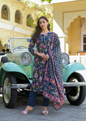 Midnight Bloom Cotton Suit Set