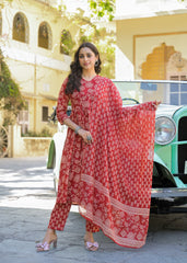 Crimson Charm Block Print Kurta Set